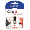 VERBATIM Cl USB 2.0 Clip IT 8Go Noir 43932 + redevance
